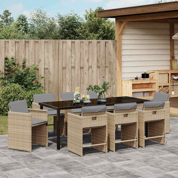 vidaXL Garten Essgruppe 9 pcs Beige Poly-Rattan