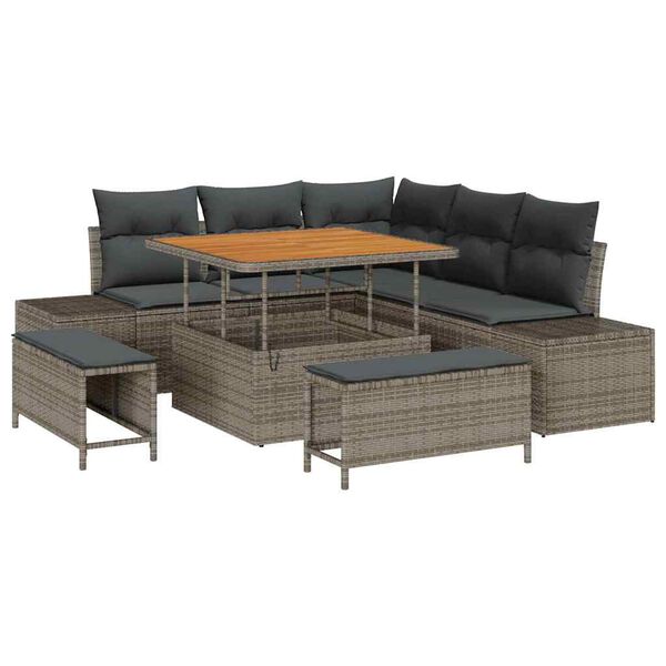 vidaXL Gartensofa-set mit Kissen mit Speicher 8 pcs Grau Poly Rattan