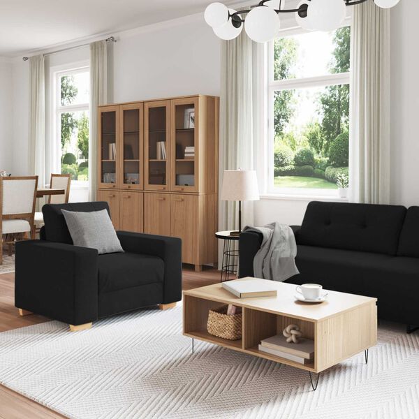 vidaXL Sofa 3 pcs Schwarz Leinenmischgewebe