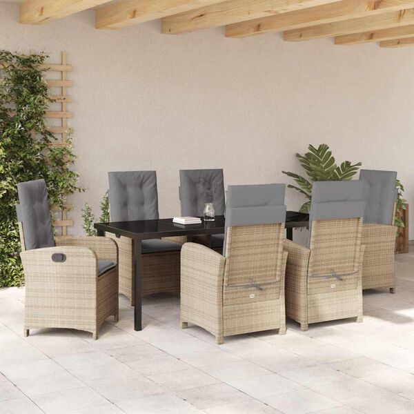vidaXL Garten Essgruppe mit Kissen 7 pcs Beige Poly-Rattan