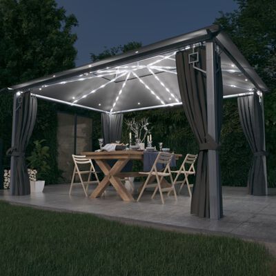 vidaXL Pavillon mit Vorhängen & LED-Lichterkette 4x3 m Anthrazit Alu