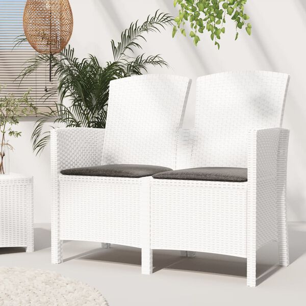 vidaXL Gartenbank 2-Sitzer mit Kissen PP-Rattan Wei&szlig;