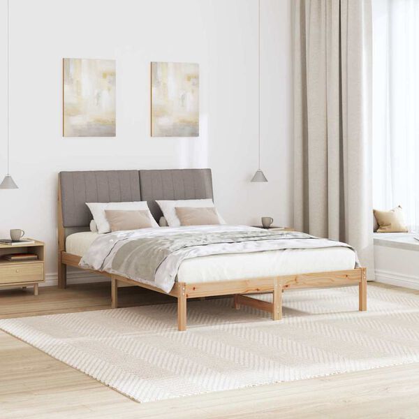 vidaXL Bettrahmen mit Kopfteil Taupe 140 x 190 cm Massives Kiefernholz