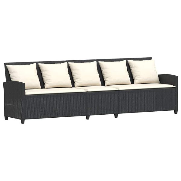vidaXL Gartensofa 5-Sitzer mit Kissen Schwarz Poly Rattan