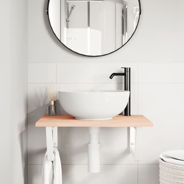 vidaXL Waschtischplatte mit Halterung Stahl und Massivholz Eiche