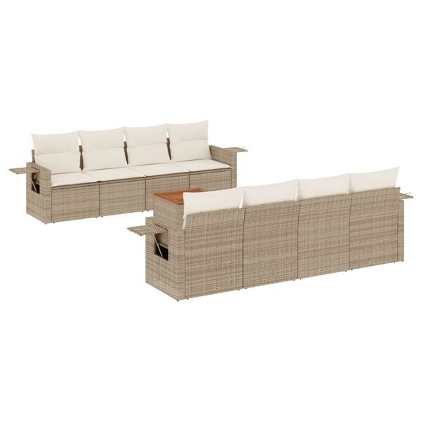 vidaXL 9-tlg. Garten-Sofagarnitur mit Kissen Beige Poly Rattan