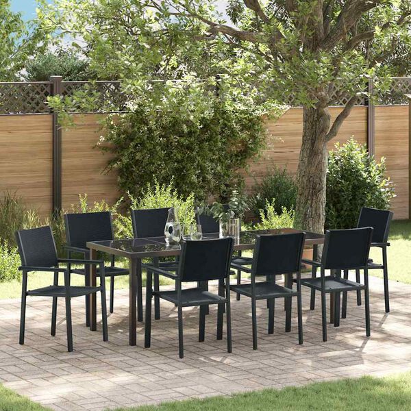 vidaXL Garten Essgruppe 9 pcs Schwarz Pulverbeschichteter Stahl