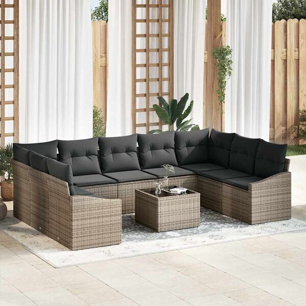 vidaXL Gartensofa-set mit Speicher Hellgrau Poly-Rattan