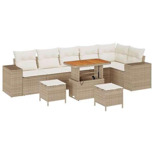 vidaXL Garten-Sofa-Set mit Kissen mit Speicher 9 pcs Beige und Creme