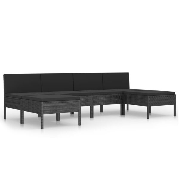 vidaXL 6-tlg. Garten-Lounge-Set mit Auflagen Poly Rattan Schwarz