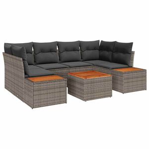 vidaXL Garten-Sofa-Set mit Kissen mit Speicher 6 pcs Grau Poly Rattan