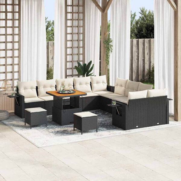 vidaXL Garten-Sofa-Set mit Speicher 13 pcs Schwarz Poly Rattan