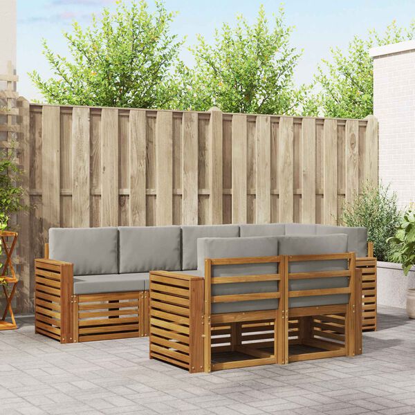 vidaXL Ecksofa Set 7 pcs Nat&uuml;rlich und Hellgrau Massivholz Akazie