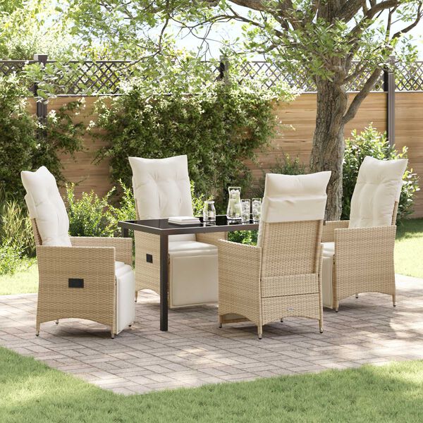 vidaXL Garten Essgruppe mit Kissen 5 pcs Beige Poly-Rattan