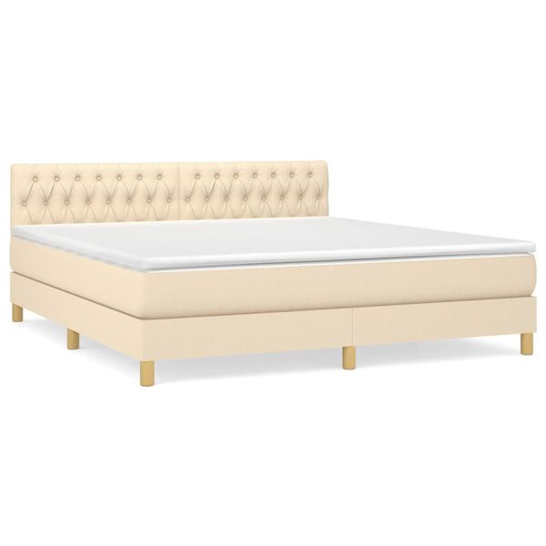 vidaXL Boxspringbett mit Matratze Creme 180x200 cm Stoff