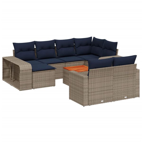 vidaXL 11-tlg. Garten-Sofagarnitur mit Kissen Grau Poly Rattan