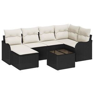 vidaXL Garten-Sofa-Set mit Kissen 7 pcs Schwarz und Wei&szlig; Poly Rattan