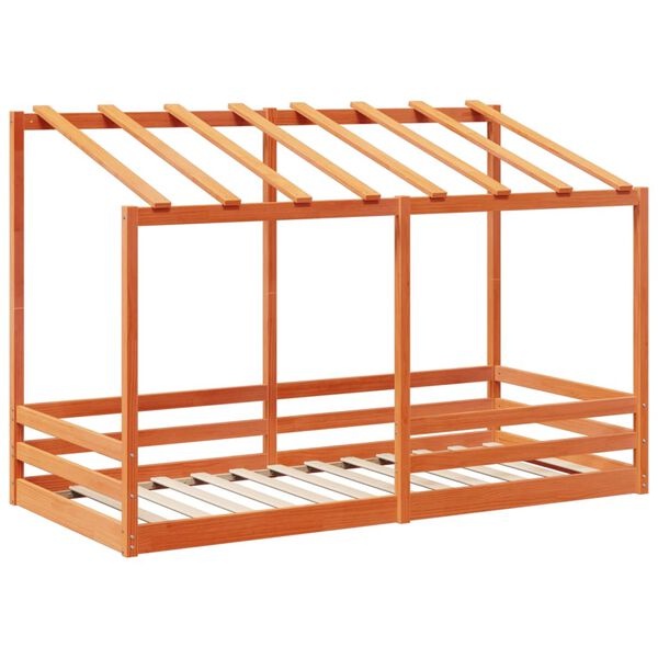 vidaXL Kinderbett mit Dach Wachsbraun 100x200 cm Massivholz Kiefer