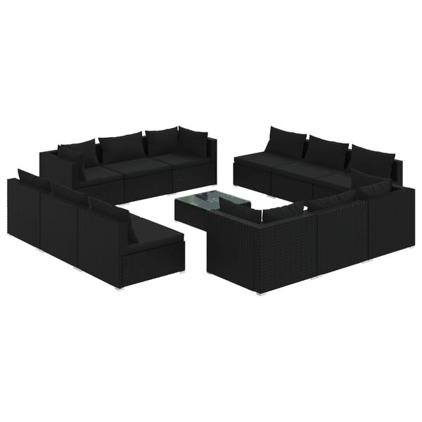vidaXL 13-tlg. Garten-Lounge-Set mit Kissen Poly Rattan Schwarz