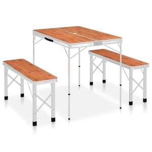 vidaXL Klappbarer Campingtisch mit 2 Sitzb&auml;nken Aluminium Braun