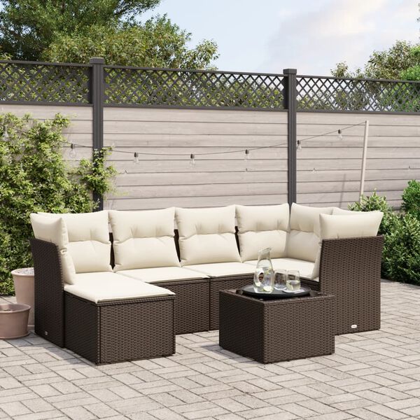 vidaXL 7-tlg. Garten-Sofagarnitur mit Kissen Braun Poly Rattan