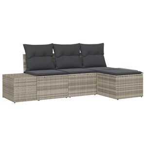 vidaXL Garten-Sofa-Set mit Kissen 4 pcs Hellgrau Poly-Rattan