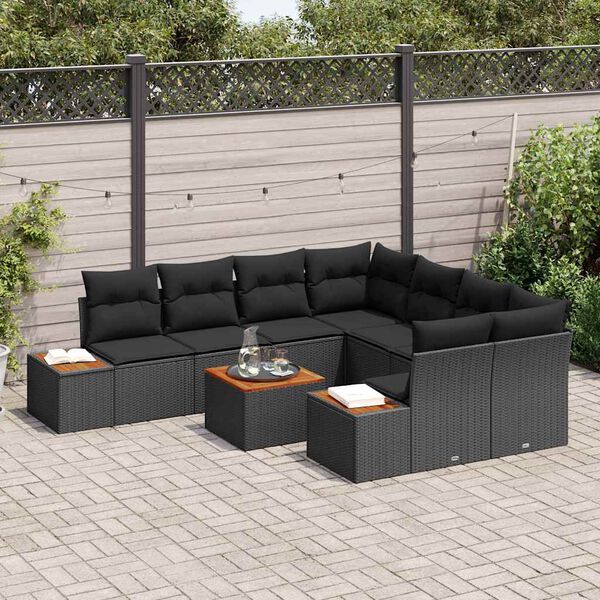 vidaXL Gartensofa-set mit Kissen 9 pcs Schwarz Poly Rattan