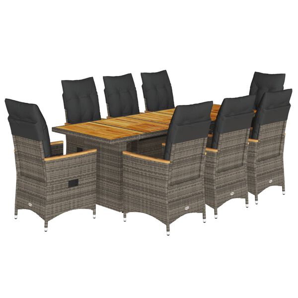 vidaXL 11-tlg. Garten-Bistro-Set mit Kissen Grau Poly Rattan