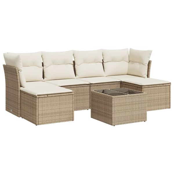 vidaXL 7-tlg. Garten-Sofagarnitur mit Kissen Beige Poly Rattan