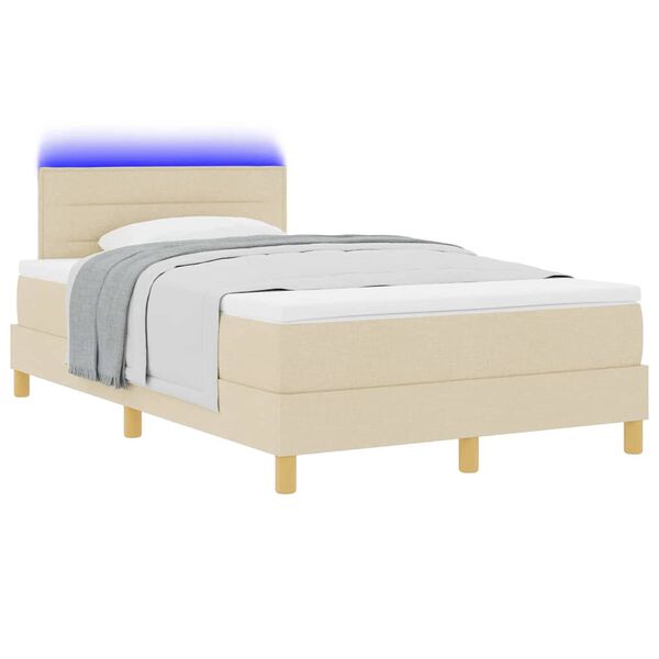 vidaXL LED Boxspringbett mit Matratze mit LED Creme 120 x 200 cm Stoff
