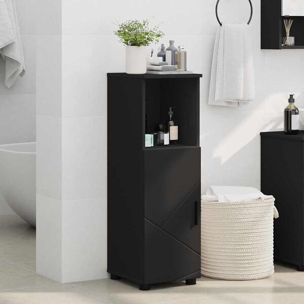 vidaXL Badezimmerschrank mit Speicher mit Tür Schwarz 30 x 35 x 95 cm