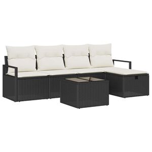 vidaXL Sofa Set mit Kissen 6 pcs Schwarz und Creme Poly-Rattan