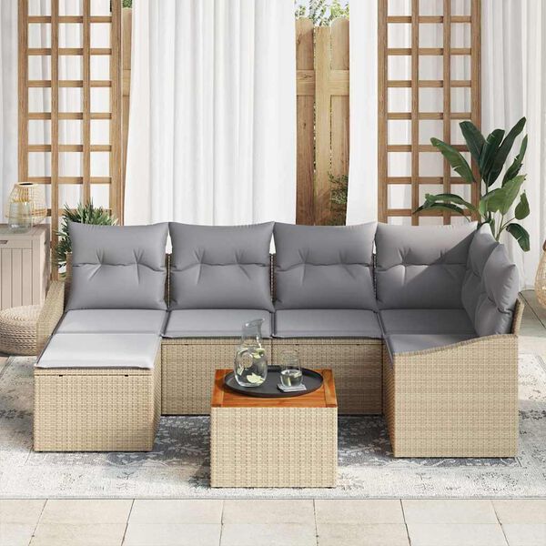 vidaXL Gartensofa-set 7 pcs Beige und Hellgrau Poly-Rattan