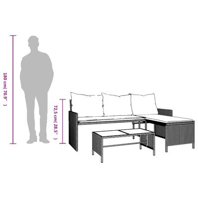 vidaXL Gartensofa in L-Form mit Tisch und Kissen Beige Poly Rattan