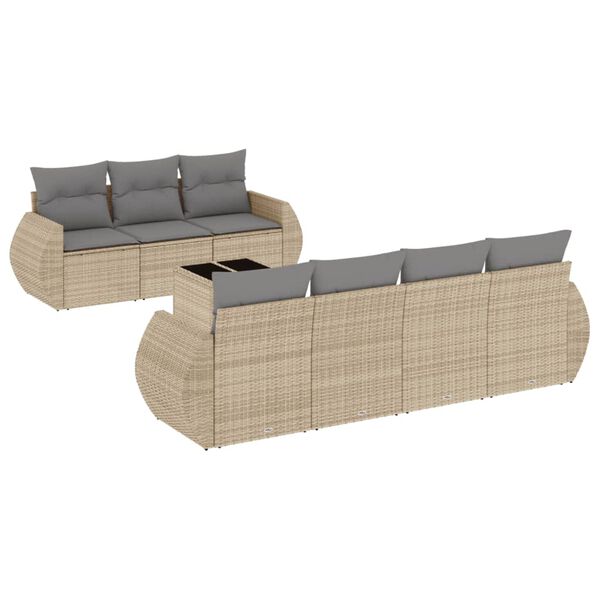vidaXL 8-tlg. Garten-Sofagarnitur mit Kissen Beige Poly Rattan