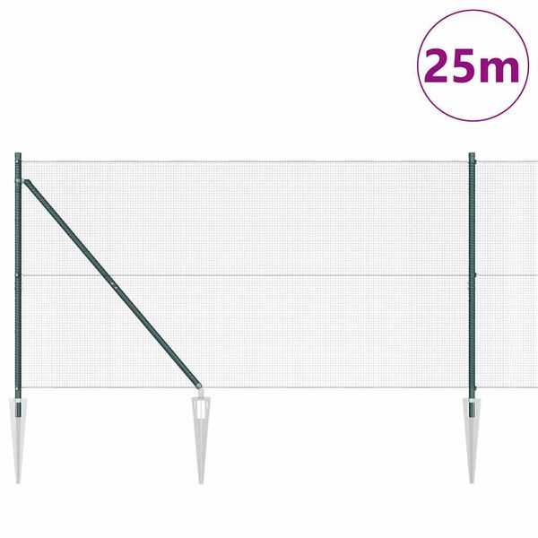 vidaXL Zaunpfosten Gr&uuml;n 25 x 1,2 m (12 x 12 mm Masche) Stahl und PVC