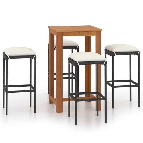 vidaXL 5-tlg. Gartenbar-Set mit Kissen Schwarz