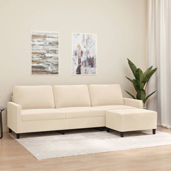 vidaXL 3-Sitzer-Sofa mit Hocker Creme 210 cm Samt