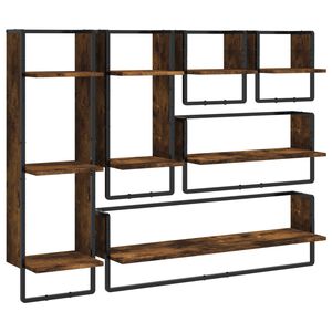 vidaXL 6-tlg. Wandregal-Set mit Stangen R&auml;uchereiche Holzwerkstoff