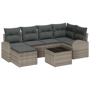 vidaXL Sofa Set mit Kissen mit Speicher 7 pcs Grau Poly-Rattan