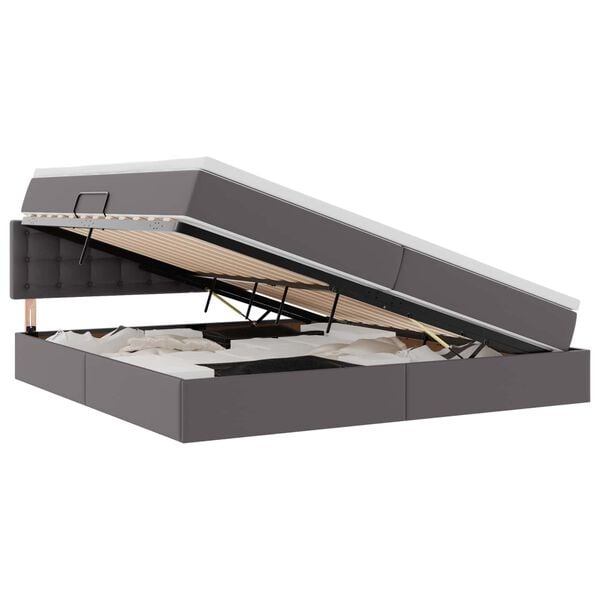 vidaXL Bett mit Stauraum und LED Hellgrau 200 x 200 cm Kunstleder