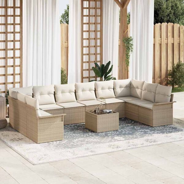 vidaXL Garten-Sofa-Set mit Kissen 11 pcs Braun Poly Rattan