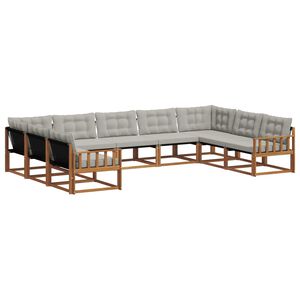 vidaXL Outdoor-Sofagarnitur mit Kissen 9 pcs Nat&uuml;rlich und Hellgrau