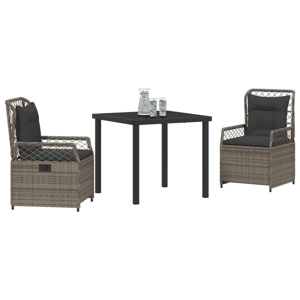 vidaXL Garten Essgruppe 3 pcs Grau Poly-Rattan