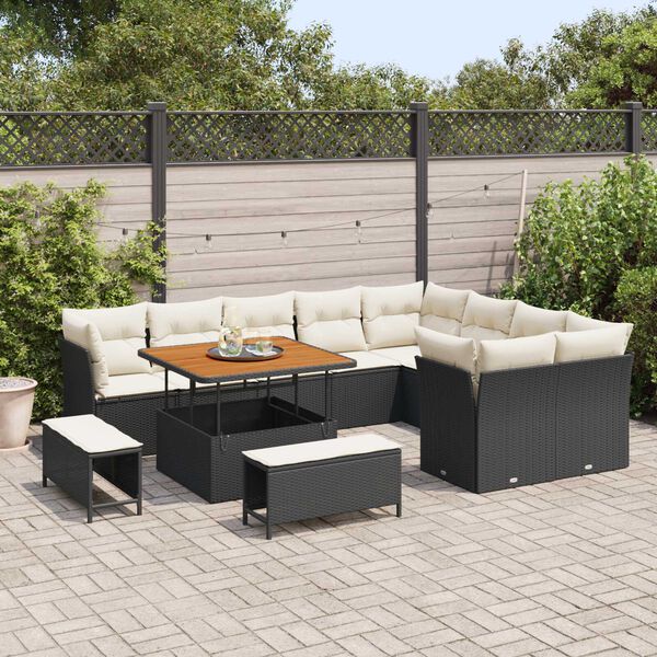 vidaXL Garten-Sofa-Set 12 pcs Schwarz Poly-Rattan