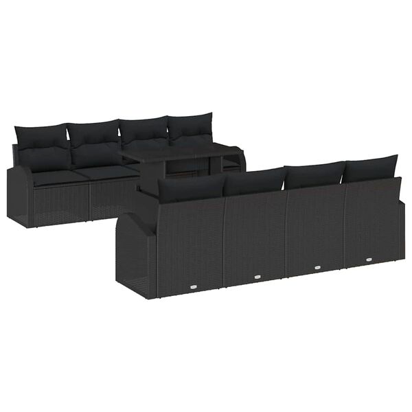 vidaXL Gartensofa-set mit Kissen mit Kissen 9 pcs Schwarz Poly Rattan