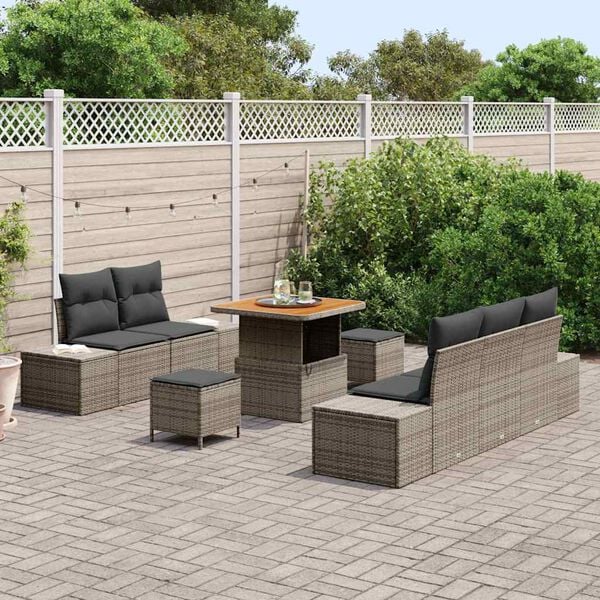 vidaXL Gartensofa-set mit Kissen mit Speicher 8 pcs Grau Poly Rattan