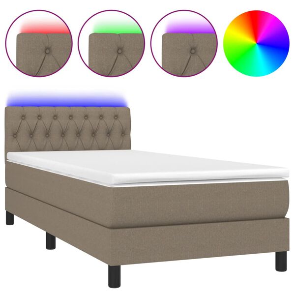vidaXL Boxspringbett mit Matratze & LED Taupe 90x200 cm Stoff