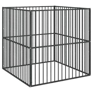 vidaXL Hundelaufstall 4-tlg. Schwarz Verzinkter Stahl