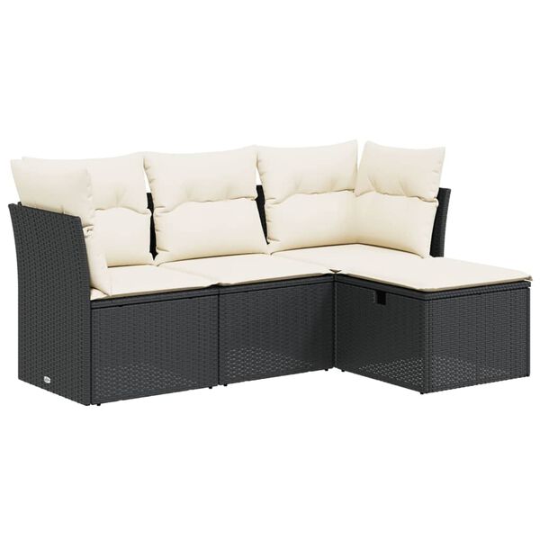 vidaXL 4-tlg. Garten-Sofagarnitur mit Kissen Schwarz Poly Rattan